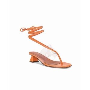 Amina Muaddi $710 Zula 40 Sandals Orange Leather PVC Lace Up Italy 39 8.5